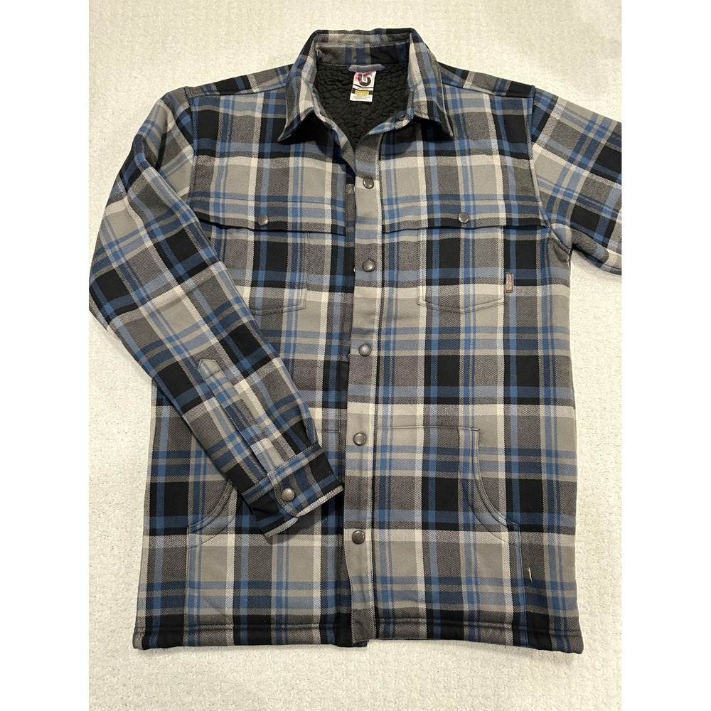 Burton Shacket Plaid Sherpa Lined Flannel DryRide Jacket Blue Black Grey Medium
